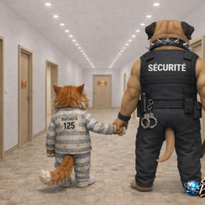 Linus arrive dans le couloir