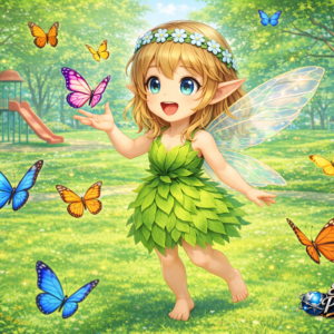 Fée LISA  - Joue au parc avec les papillons